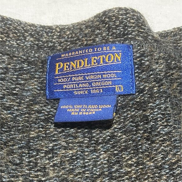 Pendleton Men's 100% Shetland Wool Cardigan Five Button Sweater Size L Charcoal - Picture 4 of 6